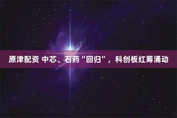 原津配资 中芯、石药“回归”,科创板红筹涌动
